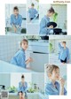 A collage of photos of a woman in a kitchen.